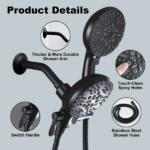 High Pressure 3-Way Rainfall Combo, Luxurious Rain Showerhead and Hand Held Shower Separately or Together, Comes with Shower Hose, Shower Arm - Image 4