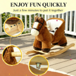 Brown Kids Rocking Horse – Wooden Base Ride-on for Indoor Pretend Play Activity 18-36 Months - Image 5