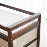 Brown painted pine wood frame children's bed with removable top, 87*53*87.5cm, includes 3 fabric drawers and 1 fabric bag, and a changing table - Image 23