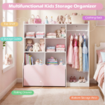 Kids Clothing Rack with Storage Cubes & Rolling Drawer Multifunctional Children Wardrobe Organizer - Image 11