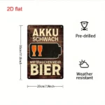 CIFbuy Vintage AKKU SCHWACH Low Battery Need More Beer Metal Tin Sign Multi-Use Yard Sign For Bar Office Home Cafe Restaurant (TikTok, temu pick-up service) - Image 2