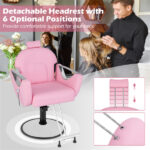 360° Swivel Reclining Barber Chair, Ergonomic Salon Chair with Hydraulic Pump (Pink) - Image 7