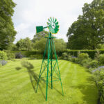 8FT Weather Resistant Yard Garden Windmill Green - Image 16