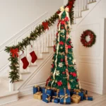 7 FT Fully Decorated Pre-lit Christmas Tree, Pop Up Artificial Xmas Tree with 200 Warm Lights Remote Control and Red & Golden Ornaments for Home Office Store Holiday Deco - Image 7