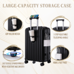 20"/24"/28" 3 pcs/set in ABS Spinner Wheel Luggage, Carry on Suitcase, with Cup Holder & USB Port & Phone Holder (Black) - Image 23