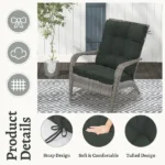 Outdoor High Back Chair Cushions Set of 2, 42"x21"x4" Tufted Waterproof Patio Cushion for Rocking & Dining Chairs, Soft Seat Pad with Ties, Fade-Resistant Indoor/Outdoor Use - Image 3