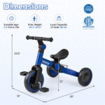 5-In-1 Foldable Toddler Tricycle, Adjustable Handlebar & Ergonomic Seat with Removable Pedals - Blue - Image 4