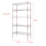 XM-304B Rectangle Carbon Steel Metal Assembly 5-Shelf Storage Rack Silver Gray - Image 24