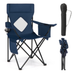 Folding Camping Chair, Heavy-Duty Metal Frame Portable Outdoor Chair with Cup Holder, Insulated Cooler Bag & Side Pocket for Camping Fishing Beach - Blue - Image 9