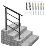 [Same Code 66442124 66442124]Handrails for Outdoor Steps, Wrought Iron Handrail Fits 1 or 3 Steps, Transitional Handrail with Installation Kit, Black - Image 5