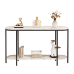 Same Code 40085878 Console Table 2 Tier Narrow Entryway Table with Storage Shelves Faux Marble Narrow Table for Living Bedroom Hallway Office Easy Assembly, Black & White - Image 2