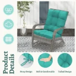 Outdoor High Back Chair Cushions Set of 2, 42"x21"x4" Tufted Waterproof Patio Cushion for Rocking & Dining Chairs, Soft Seat Pad with Ties, Fade-Resistant Indoor/Outdoor Use - Image 5