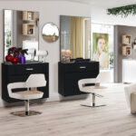 same code 75512472 15% E0 chipboard linen top 1 drawer 1 door with mirror Salon cabinet black - Image 10