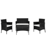 2pcs Arm Chairs 1pc Love Seat & Tempered Glass Coffee Table Rattan Sofa Set Black - Image 34