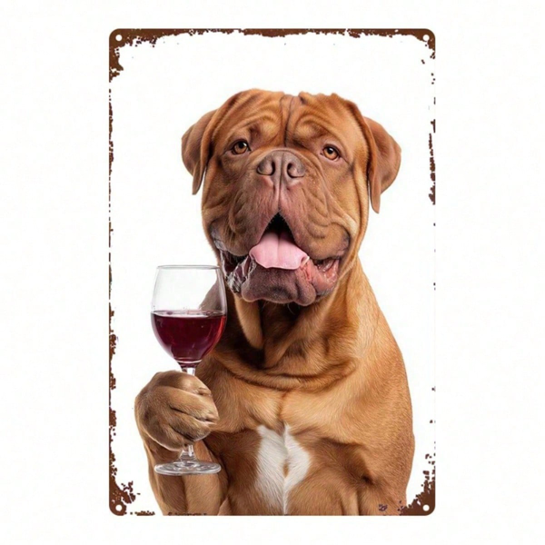 CIFbuy Dogue De Bordeaux Dog Wine Glass Metal Sign" 8x12 Inch Rustic Iron Wall Art, Vintage Waterproof Nostalgic Bar Decor, Waterproof Nostalgic Bar Decor, 2D Flat Dog Metal Sign, ikTok, Metal Sign, ikTok, t Self-pickup Logiopics