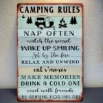 CIFbuy Vintage Camping Rules Metal Sign Rustic Wall Decor For Cabin Cottage RV Room Wall Hanging (TikTok, temu pick-up service)