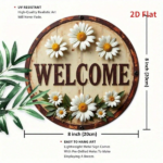 CIFbuy Welcome | Daisy Pattern Circular Iron Sign, 2D Flat Vintage Metal Wall Art, Rustic Welcome Theme Decor For Bedroom Bathroom Livi TikTok, TikTok, Livi Self-pickup Logiopics - Image 2