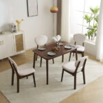 Rubber wood soft bag deep walnut dining table and chair set 1 table 4 chairs beige cushion rectangular - Image 40