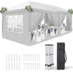 10'x20' Instant Pop Up Canopy Tent White, 6 Side Panels 2 Doors 4 Mesh Windows, 28/22mm Powder Coated Steel Frame, 10x20mm Crossbar, 210D Oxford Outdoor Folding Tent with Carry Bag, No Sandbags - Image 4