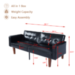Modern PU Leather Futon Sofa with Tufted Backrest, Adjustable Reclining Couch with Wood & Metal Legs, Mid-Century Style Sofa for Living Room - Image 6