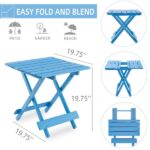 Folding Square Table Patio Outdoor solid wood Table for Backyard, Balcony, Portable Design Space-Saving Blue Color - Image 3