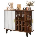 39" Fluted Liquor & Coffee Bar Cabinet with 6 Wine Racks and 3 Glass Holders, Mid-Century Modern Bar Cabinet with A Large Storage Drawer ,4 Hidden Storage Space on the Side , White - Image 7