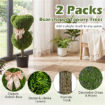 2 Pack Cute Bear Topiary Trees with Cement Weighted Pots Lifelike Green Faux Boxwood Decor for Indoor Outdoor - Image 4