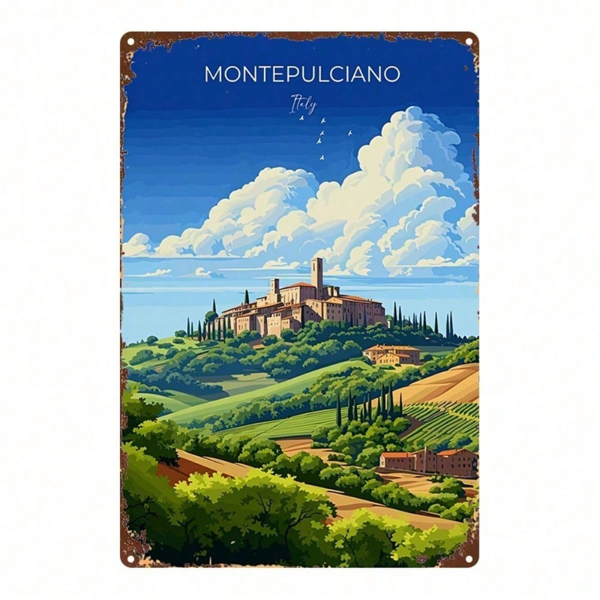 CIFbuy Vintage Metal Sign Montepulciano Italy Landscape Art, 8x12 Inch Sturdy Plaque For Home Decor, Bars, Restaurants, Kitchen & Bedro TikTok, TikTok, laque For Home Decor, Bars, Restaurants Self-pickup Logiopics