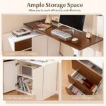 Reversible L-Shaped Desk with Built-in Charging Station, Home Office Desk with Drawers & File Cabinet - White - Image 7