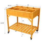 Elevated 8 Pocket Herb Garden Bed, Mobile Raised Customizable Wood Planter for Herbs, Vegetables, Flowers w/ Lockable Wheels, Storage Shelf, Drainage Holes - Image 7
