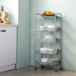 Honeycomb Mesh Style Five Layers Removable Storage Cart Silver - Image 7
