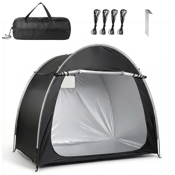 6.8x4.9FT Black Arc Bicycle Storage Shed, 210D PU Silver Coated Oxford, Black Fiberglass Frame, Front&Side Double Doors, Inner Storage Bag & Carry Bag