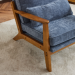 Mid-Century Oak Accent Chair - Deep Navy Blue Chenille Upholstered Single Lounge Chair, Sturdy Wood Frame Indoor Armchair (330LBS Weight Capacity) - Image 10