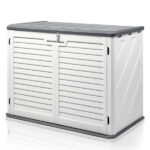 Outdoor Storage Shed, 34 Cu Ft Horizontal Outdoor Storage Cabinet, Lockable Outdoor Storage Box for Garbage Cans, Lawn Mower and Tools, Grey & White - Image 2