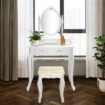 Modern Concise 4-Drawer 360-Degree Rotation Removable Mirror Dresser White =32759839