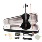 [Do Not Sell on Amazon] GV102 4/4 Solid Wood EQ Violin Case Bow Violin Strings Shoulder Rest Electronic Tuner Connecting Wire Cloth Black - Image 2