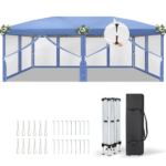 Same Code 24768999 10x20 ft Blue Pop Up Canopy Tent, Instant Folding Shelter with 6 Mesh Panels, 2 Doors & 4 Mesh Windows, 28/22mm Powder Coated Iron Legs, 10x20mm Reinforced Crossbar, 210D Oxford Fabric Outdoor Foldable Canopy with Carry Bag, Without Sandbags - Image 4