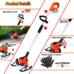 Cordless Wheeled Grass Trimmer - 800W Pure Copper Motor (15000RPM), 2x21V 3000mAh Batteries , 3 Blades (Plastic/Saw/Stainless Steel) & Height-Adjustable Wheels - Image 7