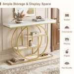 41 Inch Console Table with 3 Tier Open Shelves, Modern Entryway Sofa Table with O-Shaped Metal Frame for Living Room Hallway - White - Image 3