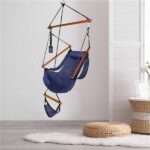 Oxford Cloth Hardwood With Cup Holder Wooden Stick Perforated 100kg Seaside Courtyard Oxford Cloth Hanging Chair Blue - Image 5