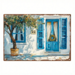 CIFbuy Vintage Greek-Style Olive Tree Metal Wall Art" Iron Plaque With Blue Door & Potted Plant Scene, 11.81x7.87inch, & Potted Plant Scene, 11.81x7.87inch, Home Gara ArtikTok, ArtikTok, t Self-pickup Logiopics - Image 6