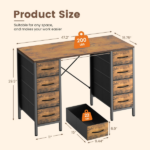 47 Inch Computer Desk with 8 Fabric Drawer, Home Office Desk with Power Outlets, Large Storage,Rust - Image 2