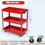 Upgrade 3-Tier Rolling Tool Cart with Lockable Wheels, Heavy Duty Steel Utility Cart, Kitchen Cart Organizer, Workshop Rolling Serving Cart for Garage, Warehouse, Red - Image 8