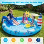 74 " Inflatable Marine Spray Pool with Shark Slide & Lighthouse Sprinkler, Kids Water Play Center for Backyard - Image 10