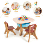 Brown Kids Table and 2 Chairs Set with 4 Storage Boxes, Toddler Activity Table for Drawing Playing Eating, Children Furniture for Indoor Outdoor - Image 8