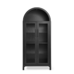 A high arched storage cabinet with a lamp, a modern retro-style wooden storage cabinet with adjustable glass partitions, suitable for use as a multi-functional cabinet in kitchens-Black - Image 4