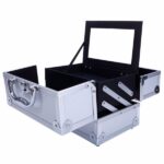SM-2176 Aluminum Makeup Train Case Jewelry Box Cosmetic Organizer with Mirror 9"x6"x6" Silver - Image 12