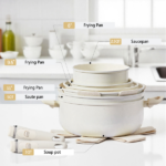 22-Piece Non-Stick Cookware Set, 6 Pots & 3 Lids, Removable Handles, Oven & Dishwasher Safe, Includes 28cm Soup Pot, Cream White Aluminum