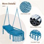 Navy Boho Macrame Hanging Swing Chair with 2 Padded Cushions, 330LBS Capacity Hammock Chair for Indoor Outdoor Bedroom Patio Balcony - Image 9
