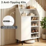 White Multi-Compartment Shoe Cabinet with Countertop & Open Storage Cubbies, Magnetic Door Adjustable Partition Shoe Rack for Shoes Boots Home Entryway Storage Furniture - Image 4